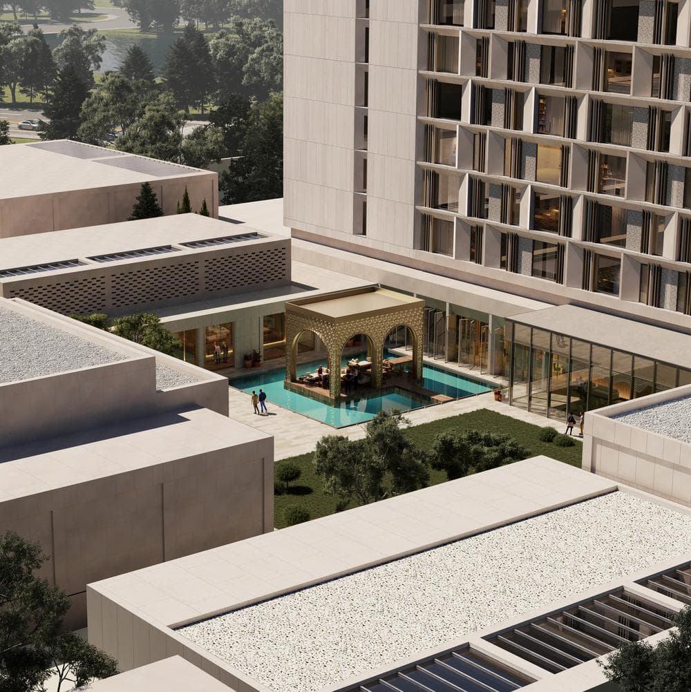 Project | Korla Renaissance Hotel and Courtyard Hotel rendering for Aedas
